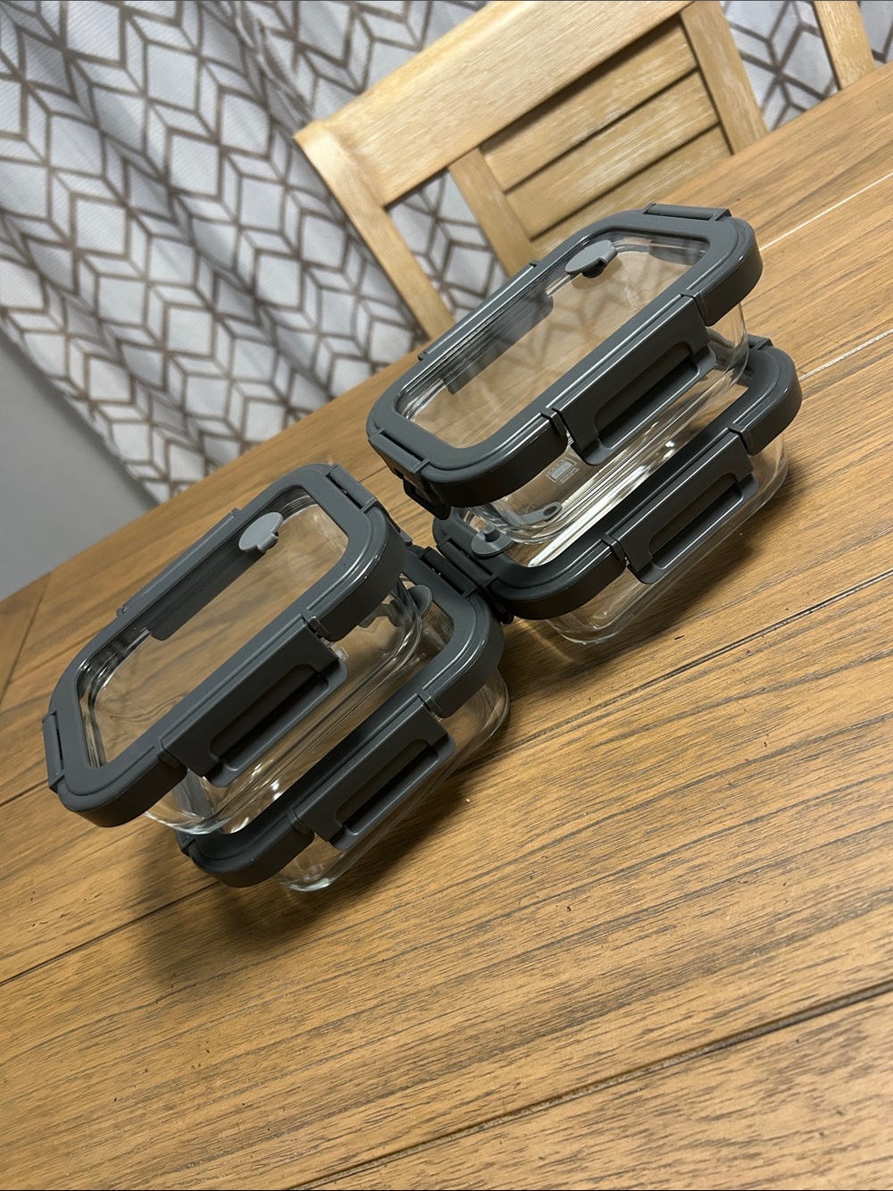 Glass Food Storage Containers with Gray Leakproof Lids - Set of 4 - NWOB